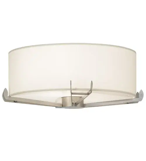 Designed with a curved profile and a clean architectural look; this appealing and versatile ceiling fixture reveals a sophisticated aesthetic. This ceiling fixture features a White Linen Textrene shade enhanced with a Statuario Idalight bottom diffuser. and complemented with hardware; frame and crossbar design featured in a Brushed Nickel finish. Handcrafted by highly skilled artisans in our manufacturing facility in Upstate New York; this transitional styled flushmount is available in a wide range of custom choices including various designs; colors; sizes and other dimmable energy efficient lamping. UL and cUL listed for damp and dry locations - alternate view