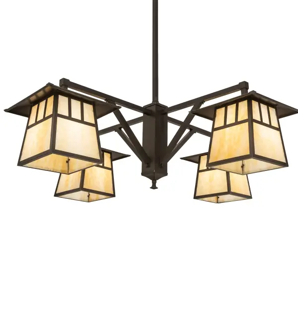 Custom-made from Solid Brass; this Stillwater Chandelier creates a stunning Craftsman design statement captured with four lanterns featuring a dramatic Mission style profile. The fixture is perfect for providing beautiful ambient lighting in timber homes; modern farmhouses; and other spaces from Traverse City; Michigan; to Lake Tahoe; Nevada; to Lake Geneva; Wisconsin. The four Beige Art Glass diffusers are enhanced with a frame and hardware featured in a Craftsman Brown finish. The Stillwater Chandelier is included in our American-made; American-designed; handcrafted Craftsman Signature Series and manufactured in Yorkville; New York. UL and cUL listed for dry and damp locations. Our Build Your Own Craftsman Signature Series features unlimited combinations of styles; functions; sizes; and finishes. Options include lanterns; pier and post mounts; and deck lights crafted of marine-grade materials like brass and copper with timeless living finishes offered to endure harsh climates.