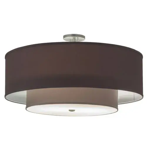 An architectural style for today's popular interiors; this Cilindro pendant is designed with two tiers featured in Charcoal Beige Textrene; which is complemented with a Statuario Idalight bottom diffuser. The fixture is designed with hardware offered in a Brushed Nickel finish. Handcrafted by Meyda artisans our Yorkville; NY manufacturing facility in the USA. Custom options include endless possibilities in sizes; designs and colors; as well as dimmable energy efficient lamping options. The fixture is UL and cUL listed for damp and dry locations. - alternate view