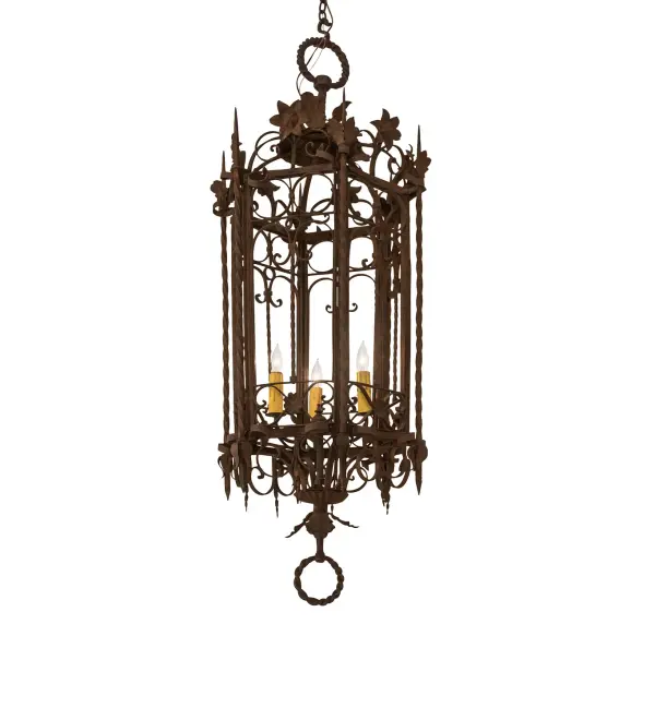 Every Meyda Tiffany item is a unique handcrafted work of art. Natural variations in the wide array of materials that we use to create each Meyda product make every item a masterpiece of its own. Photographs are a general representation of the product. Colors and designs will vary. Collection: Gordes Finish: Gilded Tobacco Glass: Chocolate,Beige,Gold Width: 28.00" Height: 154.00" Length: 28.00" Weight: 75.00 lb Number of Bulbs: 3 Maximum Wattage: 60.00 W Bulb Type: B11 Bulb Base: E26 Material: Steel Country of Origin: USA Safety Rating: Damp