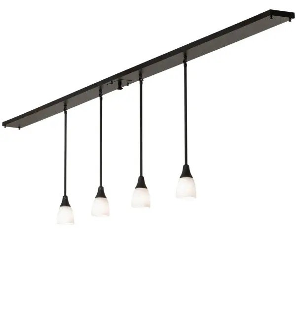 Recreating a golden era of style and charm, the exquisite Oyster Bay pendant impresses with Goblet styled shades in White Opal blown-glass. The shades are embraced by hardware and a linear canopy designed and crafted with the exact details of old world workmanship. This fixture features a handsome Solar Black finish. The fixture is ideal for illuminating kitchen islands, counters and reception areas. The Oyster Bay Goblet Pendant is included in our American made, American designed Revival Lighting Collection. Manufactured in Yorkville, NY. UL and cUL listed for dry and damp locations. Collection: Oyster Bay Finish: Solar Black Glass: White Opal Width: 5.00" Height: 28.50" Length: 118.00" Weight: 20.00 lb Number of Bulbs: 4 Maximum Wattage: 60.00 W Bulb Type: A19 Bulb Base: E26 Material: Steel Country of Origin: USA Safety Rating: Damp