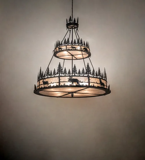 72" Wide Wildlife at Dusk 2 Tier Pendant