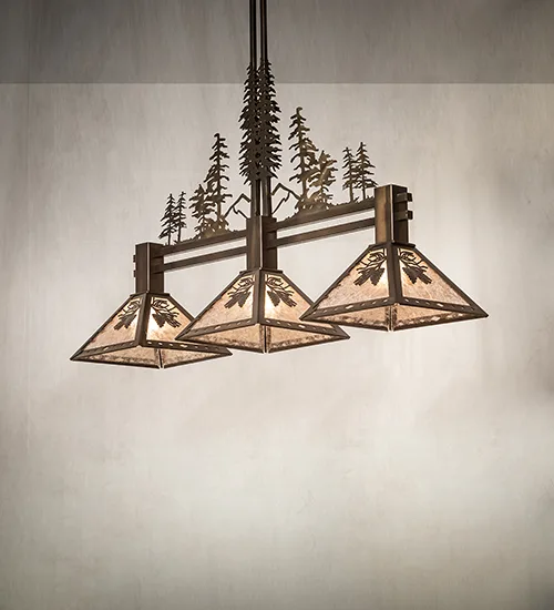 45" Long Winter Pine Tall Pines 3 Light Island Pendant