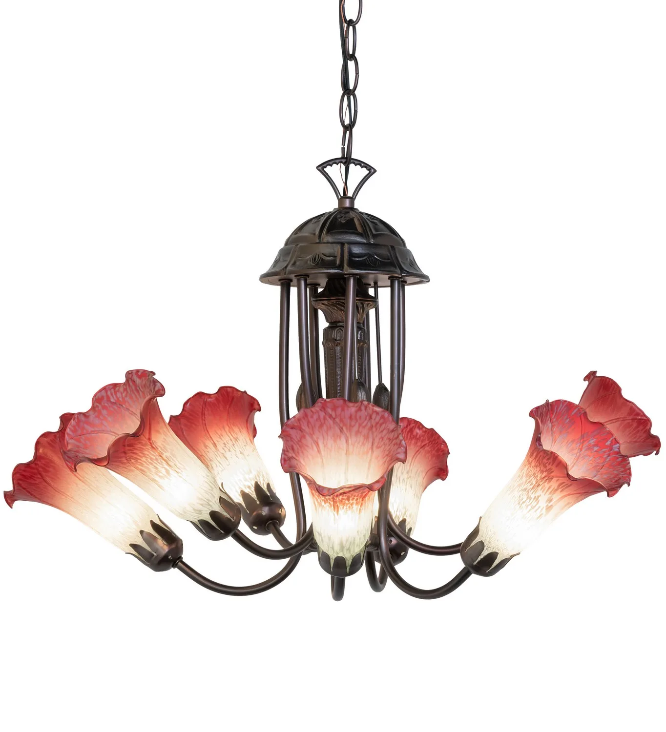 Pink/White Seven Light Chandelier in Mahogany Bronze