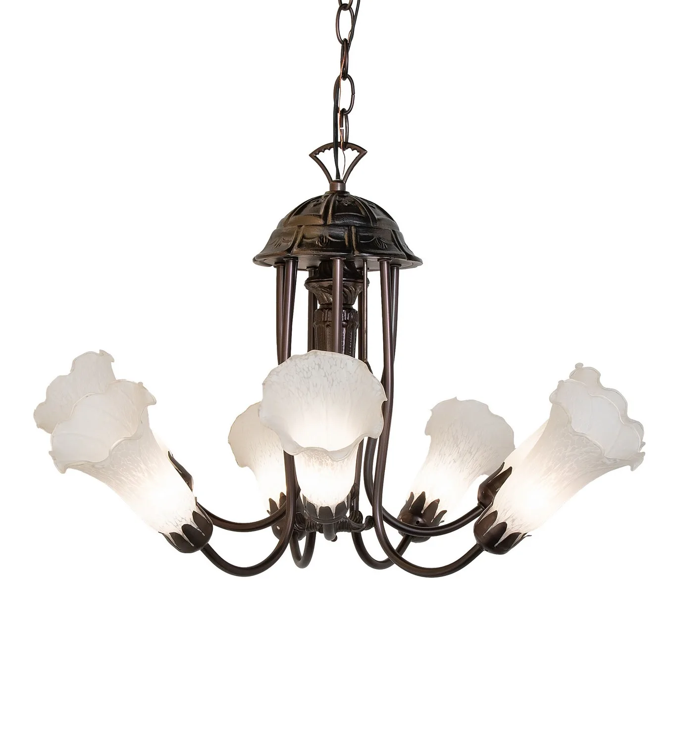 White Seven Light Chandelier in Mahogany Bronze