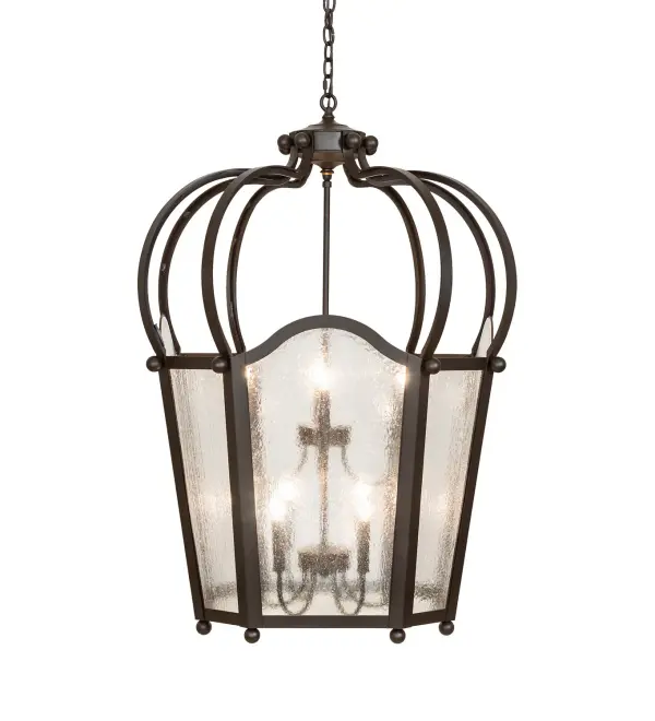 Utilizing a blend of timeless craftsmanship and classic design, the ever-popular Citadel brings home unsurpassed quality and shapely appeal. Evoking a dramatic effect, beautiful ambient light is projected through a Clear Seeded Glass Lens which reveals 10 complementary faux candlelights featured within this pendant. Citadel is enhanced with gracefully designed hardware and frame featured in an Oil Rubbed Bronze finish. Overall height ranges from 48 to 107 inches as chain length can be easily adjusted in the field. The Citadel Pendant is featured in our American Made, American designed, handcrafted Traditional Lighting Collection. Manufactured in Yorkville, New York. UL and cUL listed for dry and damp locations. Collection: Citadel Finish: Oil Rubbed Bronze Glass: Clear Seeded Width: 33.00" Height: 48.00" Length: 33.00" Weight: 80.00 lb Number of Bulbs: 10 Maximum Wattage: 60.00 W Bulb Type: BA9 Bulb Base: E12 Material: Steel Country of Origin: USA Safety Rating: Damp