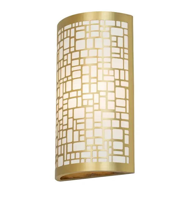 A mesmerizing Art Deco design comes to light with the Cilindro Deco wall sconce. A gridwork mosaic is featured across an Off-White Textrene Shade. The shade is complemented with Brushed Brass finished hardware. Handcrafted by highly skilled artisans in our 180,000 square foot manufacturing facility in Yorkville, New York. This ADA wall sconce is available in custom sizes, styles and finishes. UL and cUL listed for dry and damp locations however we do not recommend installing it in spaces that experience a large amount of moisture due to the fabric shade. Collection: Cilindro Finish: Brushed Brass Glass: Off White Textrene Width: 10.00" Height: 18.00" Length: 3.75" Weight: 7.00 lb Extension from Wall: 3.75" Number of Bulbs: 1 Maximum Wattage: 40.00 W Bulb Type: A19 Bulb Base: E26 Material: Brass Country of Origin: USA Safety Rating: Damp