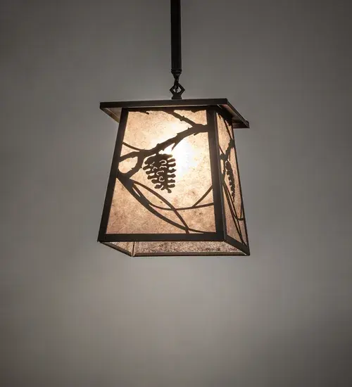 Listen closely. You can almost hear the whisper of the pine branches as they dance in the wind. Enjow the warm ambiance pf soft beautiful light diffused through Silver Mica panels featuring stunning pinecone and pine branch designs. Hand finished in a handsome Wrought Iron and handcrafted by Meyda Artisans in Yorkville; New York. Create the design; colors; and the size and style of your choice. Energy efficient lamping options available.