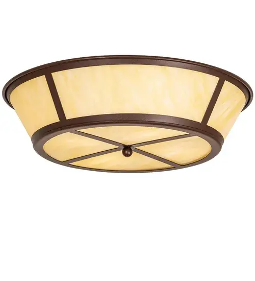 This fixture is made of Steel and Idalight. The steel components are finished in Cafe Noir. The lens is Botticino Idalight. This fixture is UL rated for damp locations. Collection: Craftsman Finish: Cafe Noir Glass: Botticino Idalight Width: 22.50" Height: 8.00" Length: 22.50" Weight: 9.00 lb Number of Bulbs: 4 Maximum Wattage: 60.00 W Bulb Type: A19 Bulb Base: E26 Material: Steel Country of Origin: USA Safety Rating: Damp - alternate view