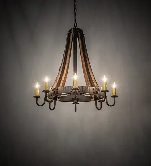 27" Wide Barrel Stave Madera 8 Light Chandelier - Image 1