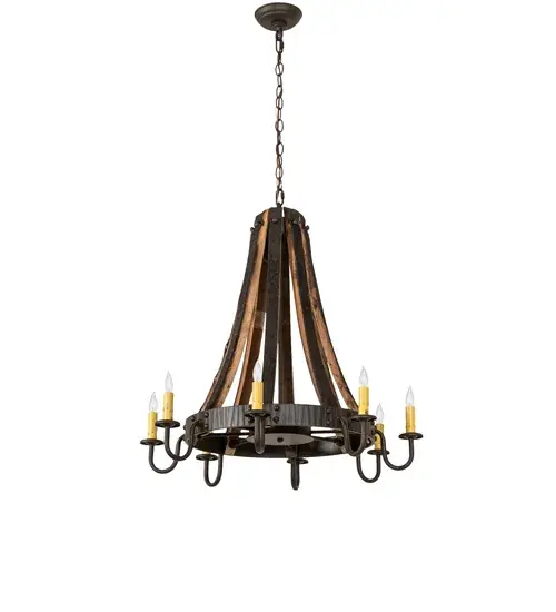 27" Wide Barrel Stave Madera 8 Light Chandelier - Image 3