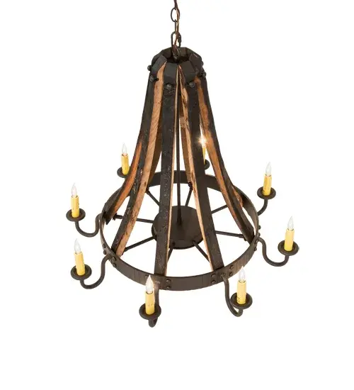 27" Wide Barrel Stave Madera 8 Light Chandelier - Image 4