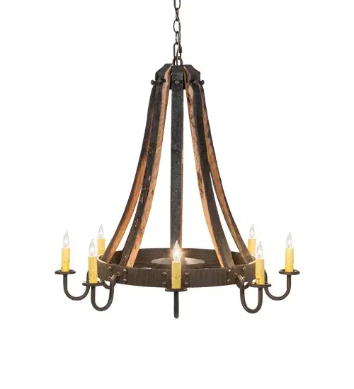 27" Wide Barrel Stave Madera 8 Light Chandelier - Image 5