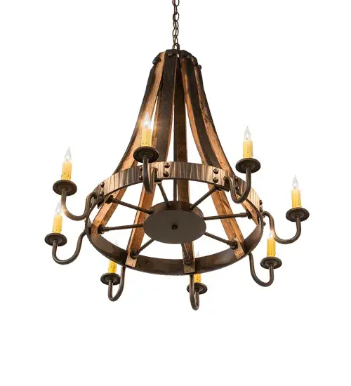 27" Wide Barrel Stave Madera 8 Light Chandelier - Image 6