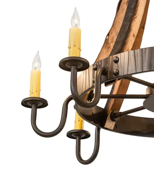 27" Wide Barrel Stave Madera 8 Light Chandelier - Image 8