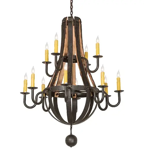 44" Wide Barrel Stave Madera 12 Light Two Tier Chandelier - Image 2