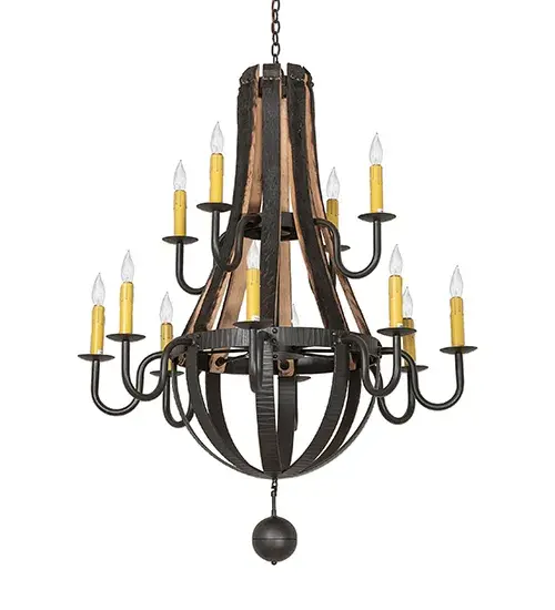 44" Wide Barrel Stave Madera 12 Light Two Tier Chandelier - Image 3
