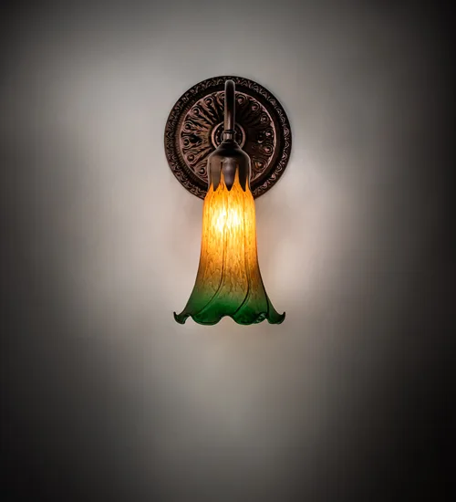 5" Wide Amber/Green Pond Lily Victorian Wall Sconce