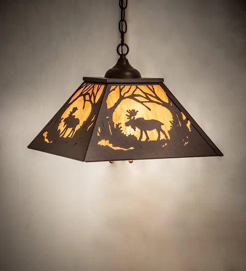 16" Square Moose at Dawn Pendant