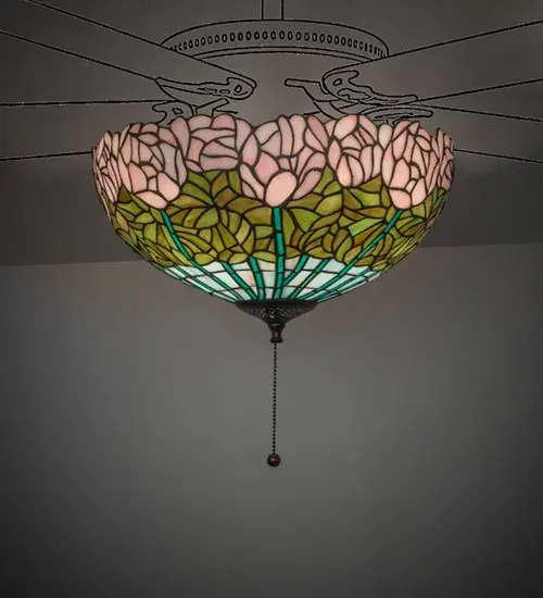 16" Wide Tiffany Cabbage Rose Fan Light Fixture - Image 1