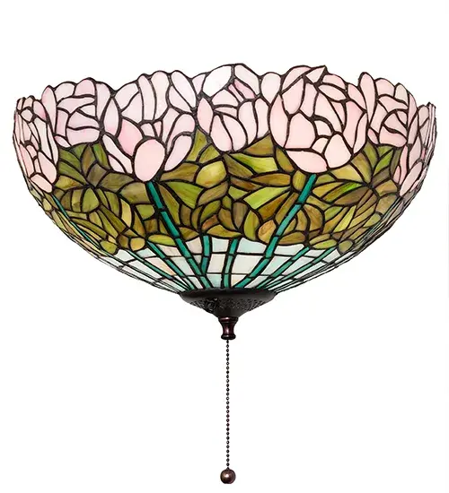 16" Wide Tiffany Cabbage Rose Fan Light Fixture - Image 2