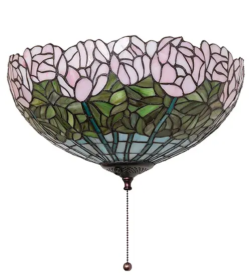 16" Wide Tiffany Cabbage Rose Fan Light Fixture - Image 3