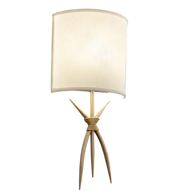 The material is Steel and Textrene. The finish is Champagne Silver Metallic. The shade is Eggshell Textrene. Collection: Saber Finish: Champagne Silver Metallic Glass: Eggshell Textrene Width: 10.50" Height: 22.00" Length: 4.00" Weight: 3.00 lb Extension from Wall: 4.00" Number of Bulbs: 1 Maximum Wattage: 12.00 W Bulb Type: A19 Bulb Base: E26 Light Source: LED Material: Steel Country of Origin: USA Safety Rating: Dry LED