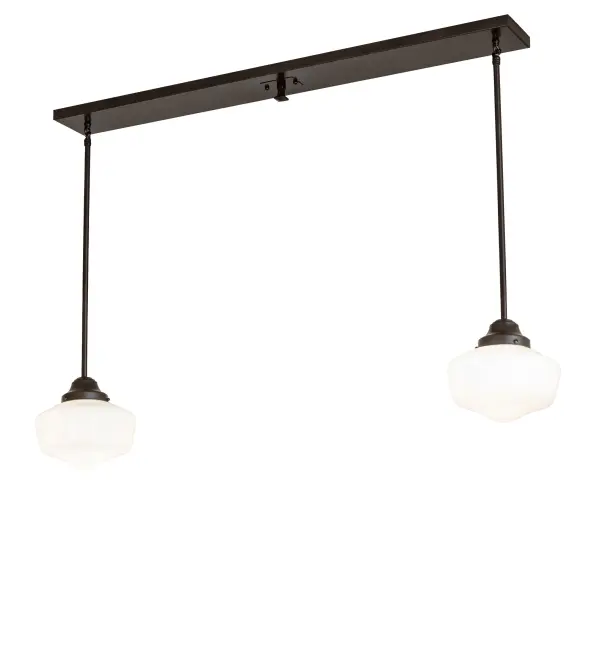 The Revival Schoolhouse glass reflects an authentic classic design. 2 perfectly formed shades of White Opal Schoolhouse Glass are handcrafted with rich artisanship and style. Originally used in private residences; schools; galleries and libraries; this Schoolhouse electrical reproduction pendant will illuminate counters; islands; tables and bars in residential and hospitality settings. The Brass constructed pendant is enhanced with a Craftsman Brown finish. The Revival Schoolhouse 2 Light Pendant is included in our American-made; American-designed; handcrafted Schoolhouse Lighting Collection. Manufactured in Yorkville; NY. UL and cUL listed for dry and damp locations.