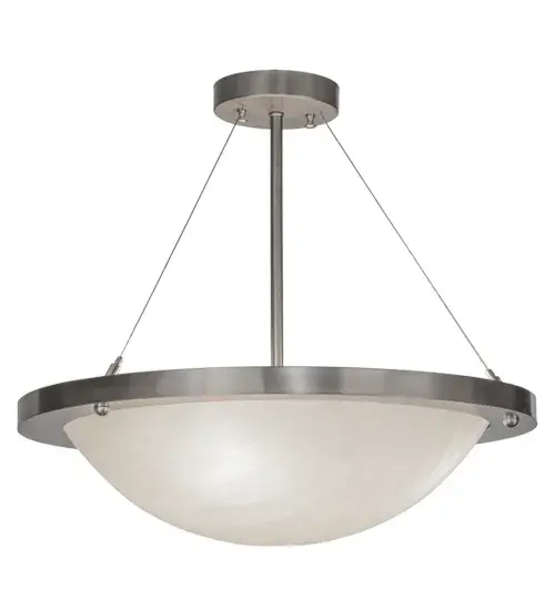 Add a dramatic handcrafted element to interior spaces while providing beautiful ambient lighting. Catalina features stunning Opaque White art glass with a frame and hardware finished in Brushed Nickel for a distinctive centerpiece in any room. Engineered for a 277-volt use in commercial environments; the fixture was custom crafted in the Yorkville; New York manufacturing facility. - alternate view