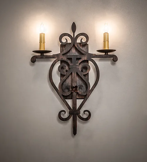 15" Wide Fleur de Lys 2 Light Wall Sconce