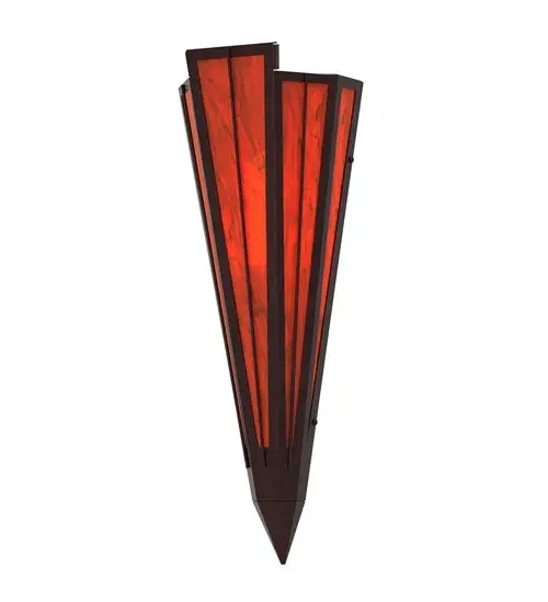 Add elegance with Deco inspired lighting reminiscent of classic Hollywood theaters. The Maduro Idalight lens defines an extraordinary V-shaped sconce which is complemented with decorative accents, frame, and hardware in a Mahogany Bronze finish. The fixture is ideal for foyers, corridors and other interiors in homes, home theaters, resorts, hotels, and restaurants. Custom crafted in our 180,000 square foot manufacturing facility in Yorkville, NY. Available in custom designs, lens colors, hardware finishes, and sizes. Dimmable energy efficient lamping options offered. UL and cUL listed for damp and dry locations. Collection: Brum Finish: Mahogany Bronze Glass: Maduro Idalight Width: 7.25" Height: 20.00" Length: 4.25" Weight: 4.00 lb Number of Bulbs: 1 Maximum Wattage: 60.00 W Bulb Type: T10 Bulb Base: E26 Material: Steel Country of Origin: USA Safety Rating: Damp - alternate view