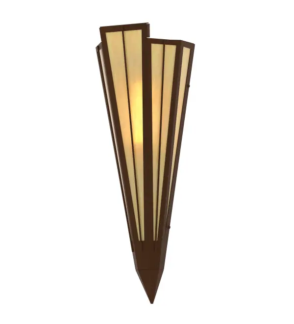 Add elegance with Deco inspired lighting reminiscent of classic Hollywood theaters. The Botticino Idalight lens defines an extraordinary V-shaped sconce which is complemented with decorative accents, frame, and hardware in a Sepia Brown finish. The fixture is ideal for foyers, corridors and other interiors in homes, home theaters, resorts, hotels, and restaurants. Custom crafted in our 180,000 square foot manufacturing facility in Yorkville, NY. Available in custom designs, lens colors, hardware finishes, and sizes. Dimmable energy efficient lamping options offered. UL and cUL listed for damp and dry locations. Collection: Brum Finish: Sepia Brown Glass: Botticino Idalight Width: 7.25" Height: 20.00" Length: 4.25" Weight: 4.00 lb Number of Bulbs: 1 Maximum Wattage: 60.00 W Bulb Type: T10 Bulb Base: E26 Material: Steel Country of Origin: USA Safety Rating: Damp