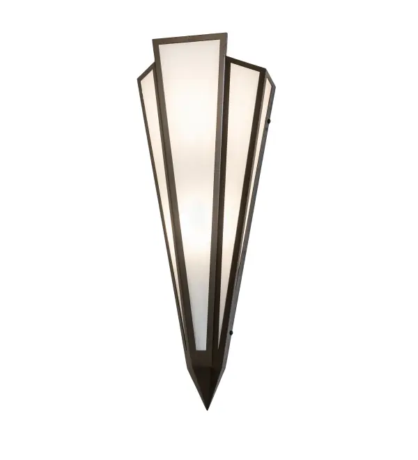 Angelwing Idalight is transformed into cool abstract lighting design similar to the famed deco designs showcased in Classic Hollywood theaters. This extraordinary V-shaped sconce is complemented with decorative accents and hardware featured in a Timeless Bronze finish. Ideal for foyers, corridors and other interiors in homes, home theaters, resorts, hotels and restaurants. Handcrafted by highly skilled artisans in our 180,000 square foot manufacturing facility in Yorkville, New York. Custom colors, styles and sizes are available. Dimmable energy efficient lamping options offered. UL and cUL listed for damp and dry locations. Collection: Brum Finish: Timeless Bronze Glass: Angelwing Idalight Width: 8.50" Height: 22.00" Length: 5.00" Weight: 4.50 lb Extension from Wall: 5.00" Number of Bulbs: 2 Maximum Wattage: 60.00 W Bulb Type: B10 Bulb Base: E12 Material: Steel Country of Origin: USA Safety Rating: Damp