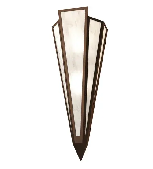 Angelwing Idalight is transformed into cool abstract lighting design similar to the famed deco designs showcased in Classic Hollywood theaters. This extraordinary V-shaped sconce is complemented with decorative accents and hardware featured in a Timeless Bronze finish. Ideal for foyers, corridors and other interiors in homes, home theaters, resorts, hotels and restaurants. Handcrafted by highly skilled artisans in our 180,000 square foot manufacturing facility in Yorkville, New York. Custom colors, styles and sizes are available. Dimmable energy efficient lamping options offered. UL and cUL listed for damp and dry locations. Collection: Brum Finish: Timeless Bronze Glass: Angelwing Idalight Width: 8.50" Height: 22.00" Length: 5.00" Weight: 4.50 lb Extension from Wall: 5.00" Number of Bulbs: 2 Maximum Wattage: 60.00 W Bulb Type: B10 Bulb Base: E12 Material: Steel Country of Origin: USA Safety Rating: Damp - alternate view