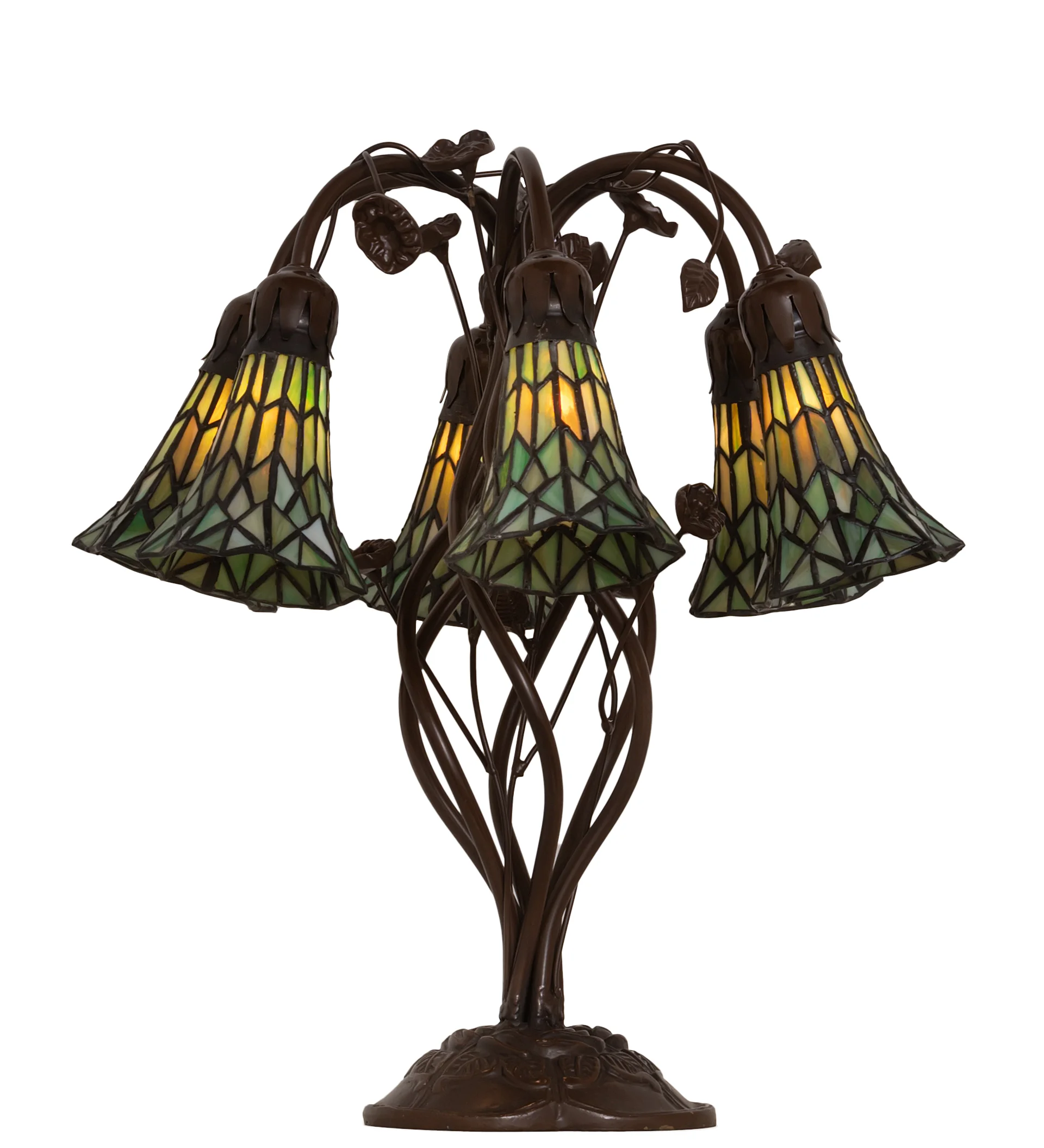 Stained Glass Pond Lily Six Light Table Lamp in Mahogany Bronze