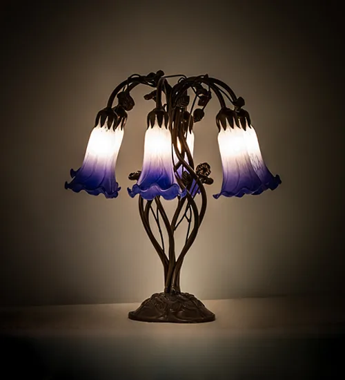 18" High Blue/White Pond Lily 6 Light Table Lamp