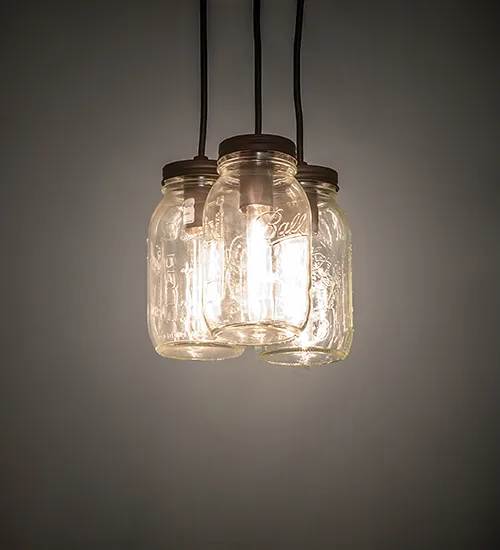 9" Wide Mason Jar 3 Light Pendant