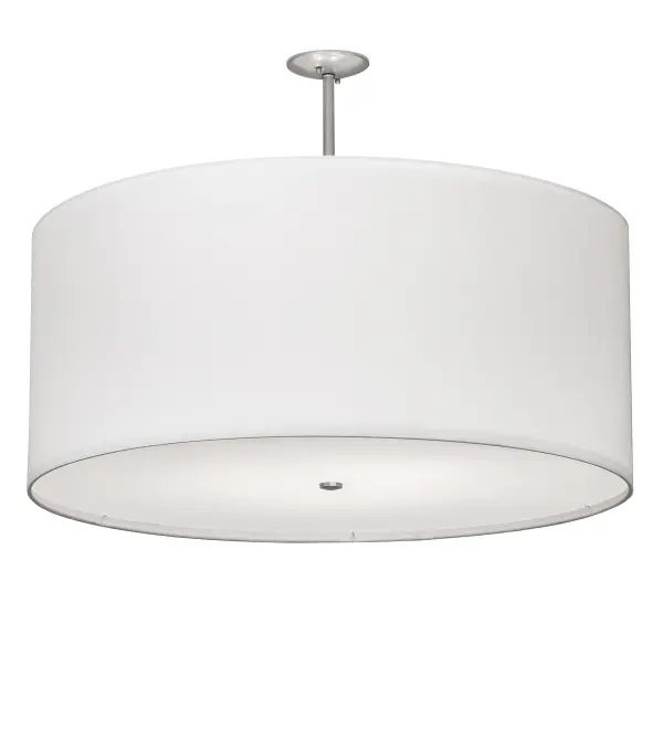 Designed with a curved profile and a clean architectural look. This appealing ceiling fixture reveals a sophisticated aesthetic. A White Linen shade is complemented with a Statuario Idalight bottom diffuser and enhanced with Brushed Nickel finished hardware. The Cilindro Pendant is included in our American-made, American-designed handcrafted Modern Collection. Manufactured in Yorkville, NY. UL and cUL listed for dry and damp locations, however, we do not recommend installing it in spaces that experience a large amount of moisture due to the fabric shade. Collection: Cilindro Finish: Brushed Nickel Glass: White Linen/Statuario Idalight Width: 36.00" Height: 27.00" Length: 36.00" Weight: 14.00 lb Number of Bulbs: 6 Maximum Wattage: 60.00 W Bulb Type: A19 Bulb Base: E26 Material: Steel Country of Origin: USA Safety Rating: Damp