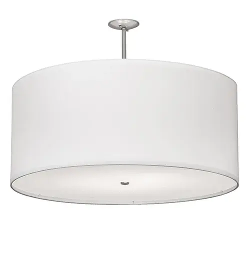 Designed with a curved profile and a clean architectural look. This appealing ceiling fixture reveals a sophisticated aesthetic. A White Linen shade is complemented with a Statuario Idalight bottom diffuser and enhanced with Brushed Nickel finished hardware. The Cilindro Pendant is included in our American-made, American-designed handcrafted Modern Collection. Manufactured in Yorkville, NY. UL and cUL listed for dry and damp locations, however, we do not recommend installing it in spaces that experience a large amount of moisture due to the fabric shade. Collection: Cilindro Finish: Brushed Nickel Glass: White Linen/Statuario Idalight Width: 36.00" Height: 27.00" Length: 36.00" Weight: 14.00 lb Number of Bulbs: 6 Maximum Wattage: 60.00 W Bulb Type: A19 Bulb Base: E26 Material: Steel Country of Origin: USA Safety Rating: Damp - alternate view