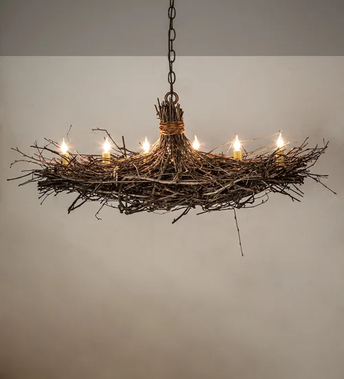 32" Long Twigs 6 Light Oblong Chandelier