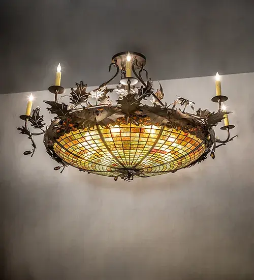 48" Wide Oak Leaf & Acorn Semi-Flushmount - Image 1