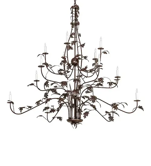72" Wide Oak Leaf 15 Light Chandelier - Image 3