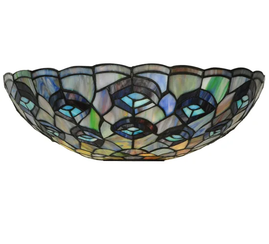 15" Wide Tiffany Peacock Feather Domed Torchiere Shade