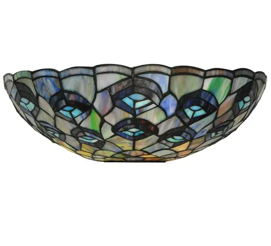 15" Wide Tiffany Peacock Feather Domed Torchiere Shade - Image 1