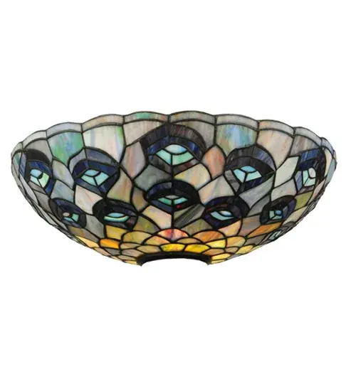 15" Wide Tiffany Peacock Feather Domed Torchiere Shade - Image 3