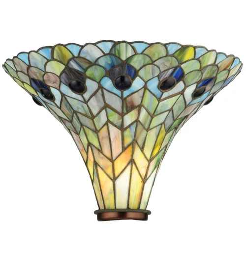 14" Wide Tiffany Jeweled Peacock Torchiere Shade