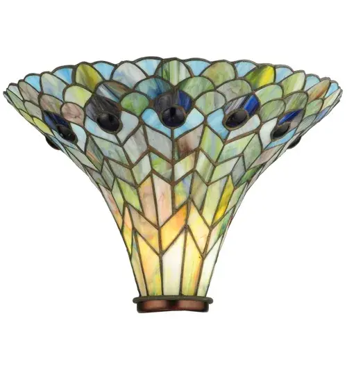 14" Wide Tiffany Jeweled Peacock Torchiere Shade - Image 1