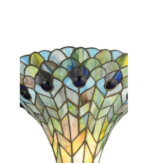 14" Wide Tiffany Jeweled Peacock Torchiere Shade - Image 3