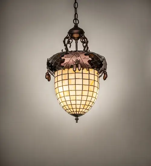 13" Wide Oak Leaf & Acorn Pendant - Image 1