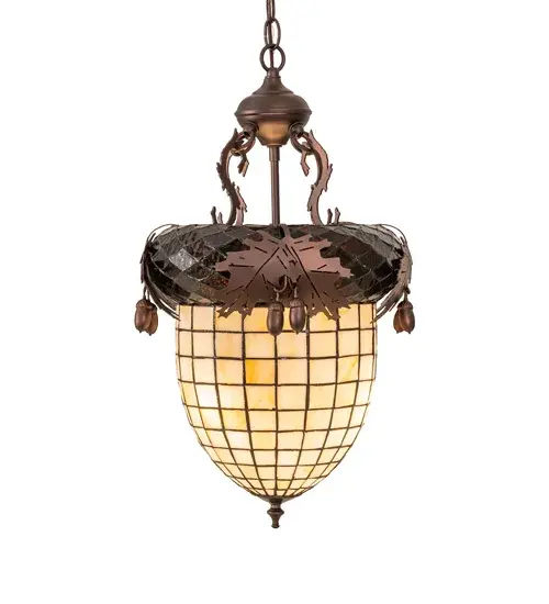 13" Wide Oak Leaf & Acorn Pendant - Image 5